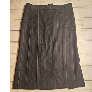 PHI Black Paneled Wool Blend Knee Length Skirt Pleated Back‎ Made in USA Size 2